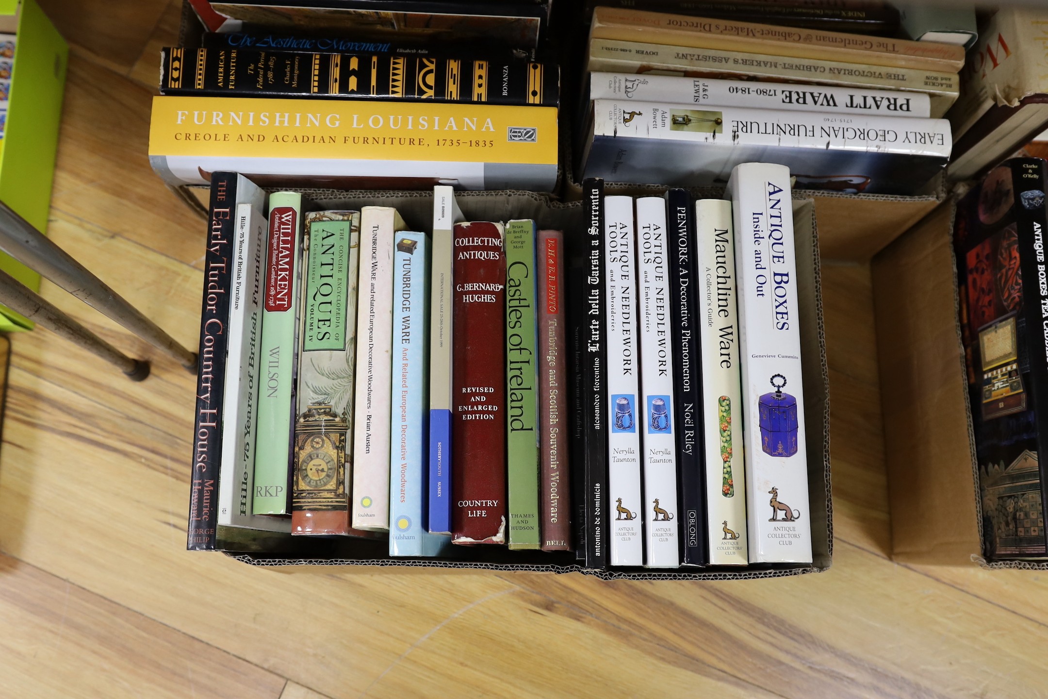 A large quantity of works on antique, and later, furniture reference books, to include Howard, Maurice - The Early Tudor Country House, George Phillip, 1987; Riley, Noël - Penwork, Oblong, 2008; Beard, Geoffrey - The Nat